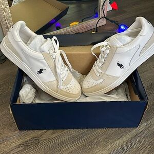 NWT POLO RALPH LAUREN COURT PP SK ATH COLOR WHITE BEIGE SUEDE LEATHER SIZE 9D